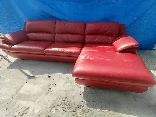 Y!　本革 カウチソファ kuka クカ 約28万円 中村家具 人気の赤 L字型ソファ