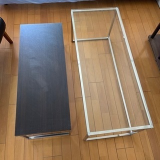 ガラス×ウッド調　ローテーブル　ビンテージ風　リビングテーブルの画像