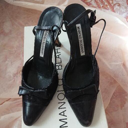 ❣️最高級ブランド　SALE　MANOROBLAHNIK マノロブラニク レザー 黒レースのミュール サイズ34　定価12万