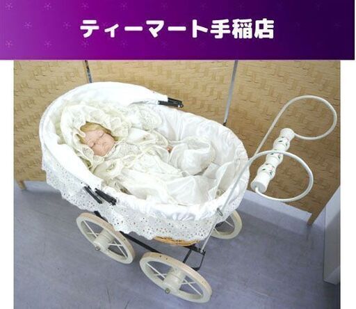ビスクドール 赤ちゃん 約40ｃｍ ハンドメイド ファッションドール 陶器人形 ブロンドヘアー 洋風 乳母車 札幌市手稲区