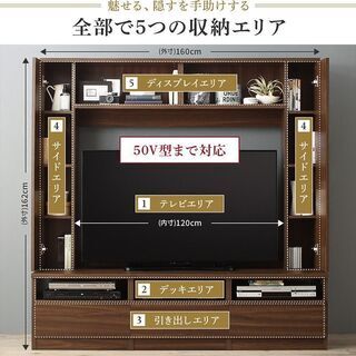 あんしん決済・分割払い可　未使用訳あり　50インチまで対応　ハイタイプテレビボード　テレビ台　大型収納　壁面収納　ホワイト   の画像