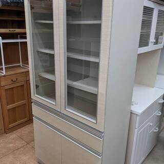 ファーストプラス 2面食器棚 半自動レール 耐震ラッチ搭載 カッ...