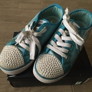 HEELYS ブルー系スタッズ付きブルーグリッターローラーシュー...