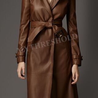 羊革 レディース レザーコート 本革 トレンチコート レザージャケット 女性 ロング Long Trench Coat33