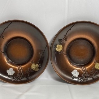 【アンティーク】純銅製★茶托 2枚 梅 金色 銀色 煎茶道具 茶...