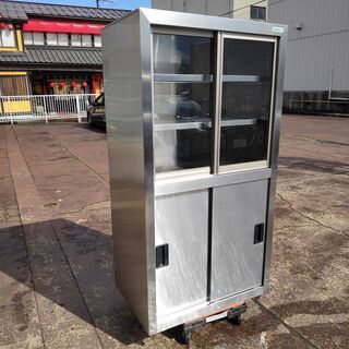 マルゼン 上ガラス引き違い扉ステンレス食器棚『良品中古』幅900 高さ1780 【リサイクルショップサルフ】