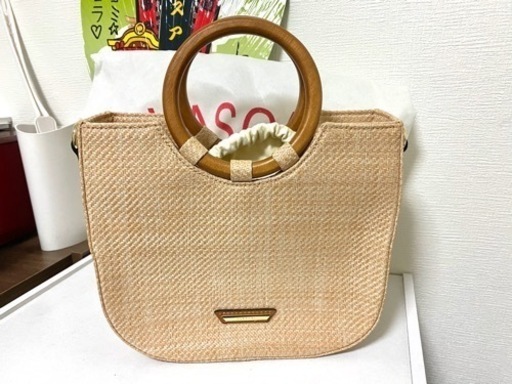 ベトナムラタン製かごバッグ巾着付 ハンドバッグ
