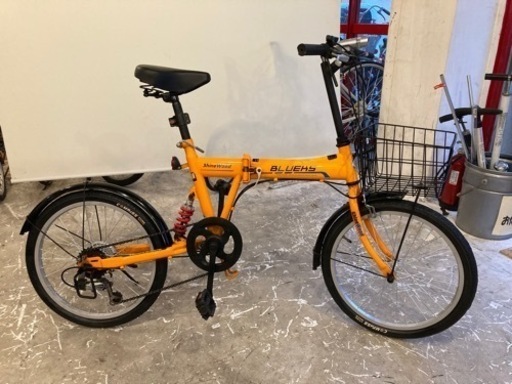 【カゴ付き】20インチ折りたたみ自転車　6段変速　オレンジ