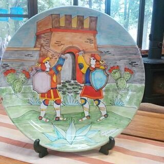 装飾 飾り皿 壁掛け 大皿 有名ブランド ITALY  No１５３ VINTAGE Pottery Hand Painted Plate   の画像