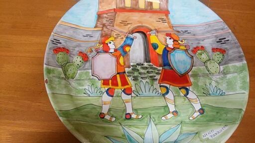 装飾 飾り皿 壁掛け 大皿 有名ブランド ITALY  No１５３ VINTAGE Pottery Hand Painted Plate