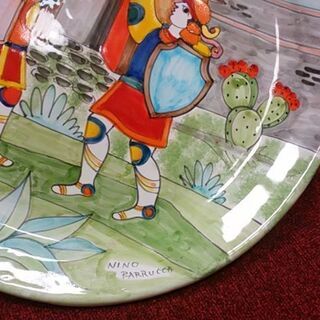 装飾 飾り皿 壁掛け 大皿 有名ブランド ITALY  No１５３ VINTAGE Pottery Hand Painted Plate   の画像