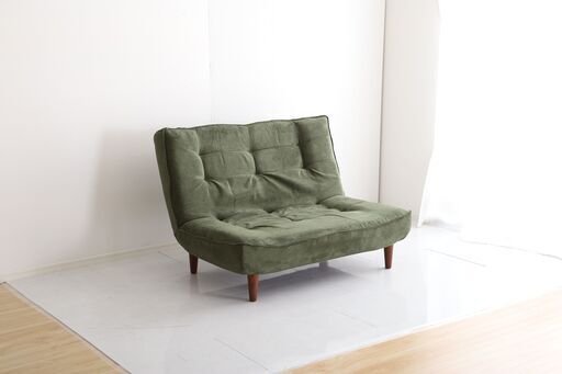 撮影品【未使用】　2人掛けコーデュロイソファ　グリーン色