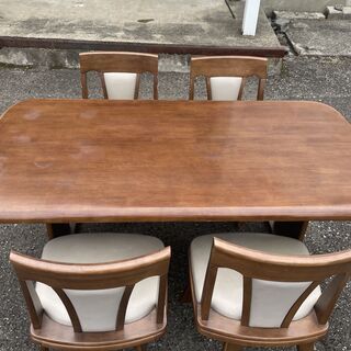 ニトリ 定価7万円！ダイニングテーブル&ダイニングチェア 5点セット 4人用 回転式椅子 ダークブラウン 家具 Fの画像