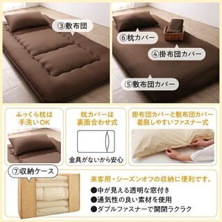 あんしん決済・分割払い可　未使用訳あり　ピーチスキン仕様　ほこりの少ない洗える布団７点セット　アイボリー　敷布団タイプ　シングル ② の画像