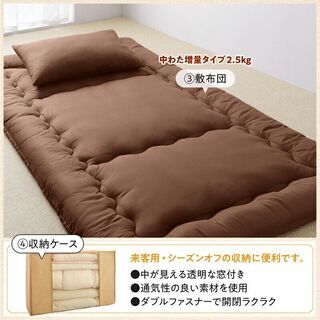 あんしん決済・分割払い可　数量限定　未使用訳あり ピーチスキン仕様 ほこりの出にくい洗える布団４点セット ブラウン　敷布団タイプ ブラウン シングル １人暮らし 来客用   ②の画像
