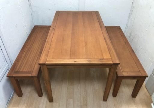 木製ダイニングテーブルセット＋ベンチ2脚
