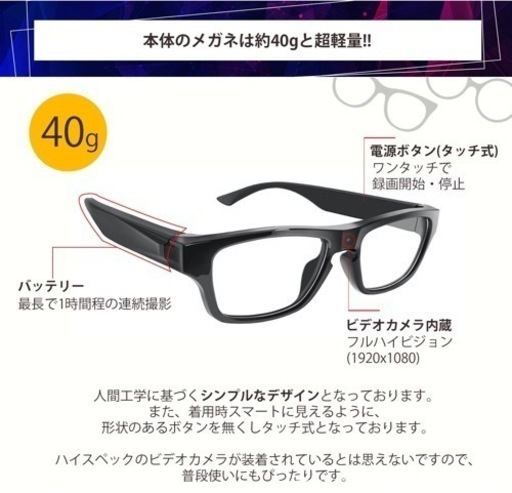小型ビデオカメラ内蔵スマートグラス VloGlasses