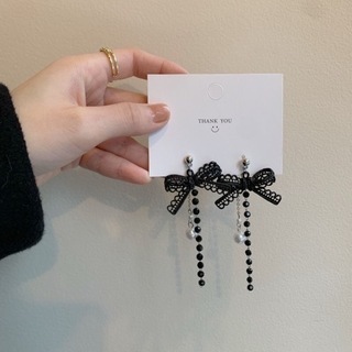 金属レース　ブラック　黒　かわいい　上品　パール　ピアス　no.3