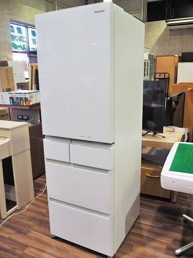 【苫小牧バナナ】美品 パナソニック NR-E454PX-W 冷凍冷蔵庫 450L 2019年製 右開き 5ドア ナノイー/自動製氷 北海道発らくらく家財便♪