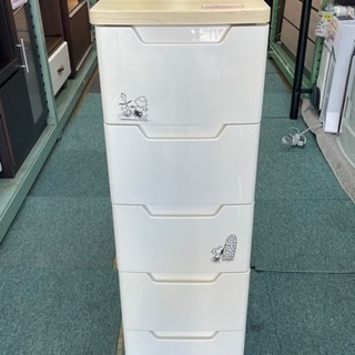【リサイクルショップ八光　田上店】ホワイト　５段チェスト　天板木目調の画像
