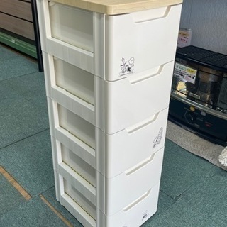 【リサイクルショップ八光　田上店】ホワイト　５段チェスト　天板木目調の画像