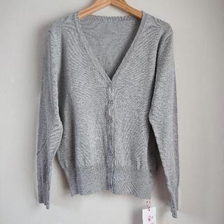 【未使用品】ニット カーディガン レディース 長袖 グレー Mサイズ タグ付き コットン、の画像