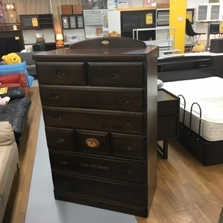 S116 天然木 ハイチェスト、ブラウン、アンティーク調、6段 9個引出し