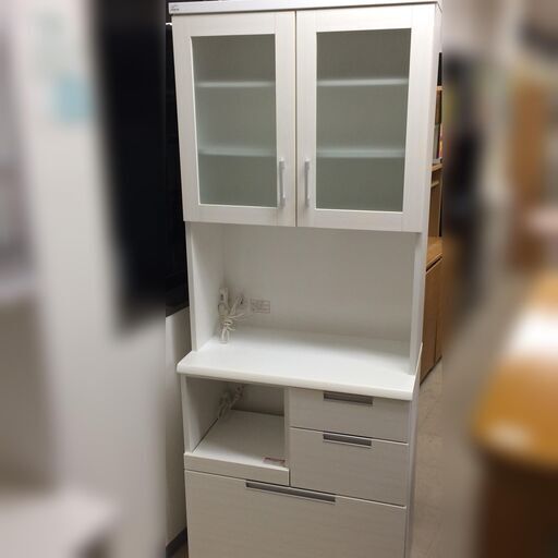 J667 ニトリ スリム食器棚 キッチンボード ダリア DAHLIA 80KB-WH ホワイト 790×420×2010 クリーニング済み