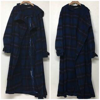 ⭕⭕⭕HY3/73 12AW PHENOMENON フェノメノン チェック柄 ガウン コート アウター ジャケット 薄手 メンズ L 40 ブルー⭕⭕⭕の画像