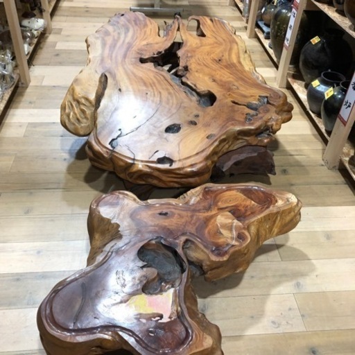 インテリア　木製　テーブル　切り株　サイドテーブル付　圧巻　オシャレ　コレクション　オススメ‼︎