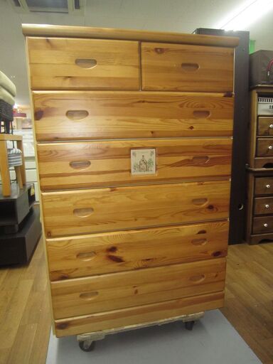 R063 ハイチェスト、6段チェスト、パイン材正面、幅80cm