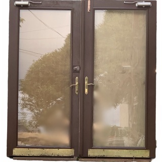 店舗用ドア　両開き　ガラス戸　ブラウン/グリーン　高さ2040mm 幅910mm 厚さ45mm オーダーメイド品