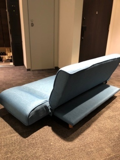 リクライニング　ローソファー　2人掛け　ネイビー