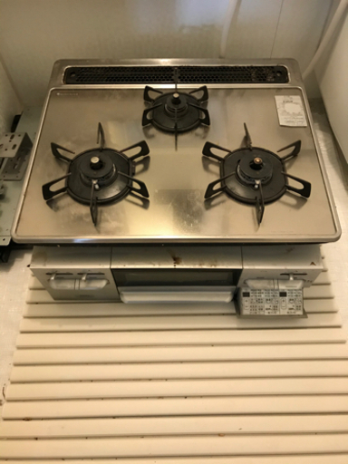 ノーリツ　ビルトインガスコンロ　3口　都市ガス用　水無両面焼き　中古