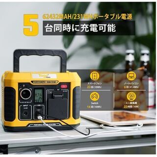 【新品・未使用】 POWER ポータブル電源 大容量200W 62400mAh/231Wh バックアップ電源 蓄電池 家庭アウトドア両用ポータブルバッテリー 小型軽量 BMS安全システム 純正弦波 三つの充電方法 AC200W (瞬間最大400W)/DC/USB出力 防塵防水蓋 パススルー充電対応 50H/60Hz LEDライト/SOS機能 USBQC3.0/PD 60W出力 車中泊 キャンプ アウトドア 地震停電 防災グッズ 非常用電源 MPPTソーラー充電