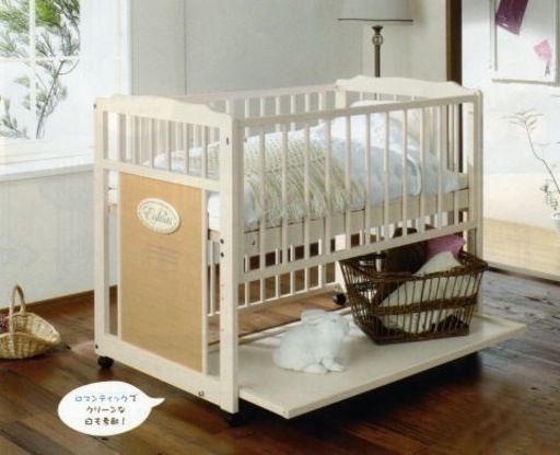 【受け渡し完了しました】付属品多数! 日本製 ベビーベッド キンタロー ハイタイプ 床板高さ3段階 アンファン エコ