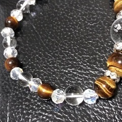 新品天然石ブレスレット送料込タイガーアイ&水晶青龍パワーストーン運気 健康 成功 金運の画像