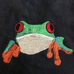 カエルとカマキリ刺繍トート