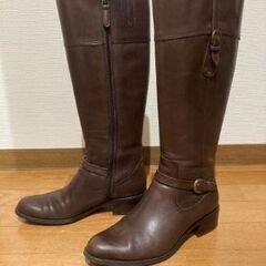 ロングブーツ　23.5㎝　本革　ダークブラウンの画像
