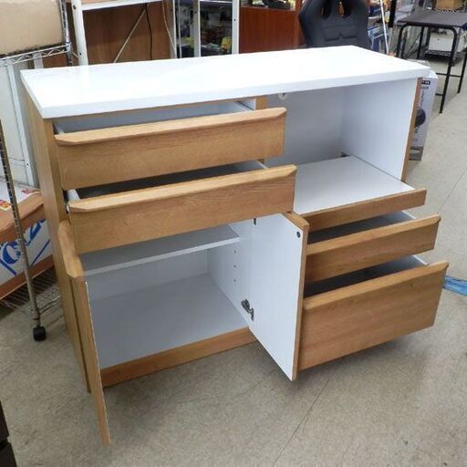 キッチンカウンター 幅119cm レンジボード ナチュラル ミドルレンジボード カウンター 幅119×奥行42×奥行93.5 天板白 
