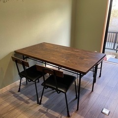 木製ダイニングテーブル4点セット　ウォールナット　大川家具