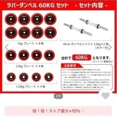 美品　ダンベル  IROTEC(アイロテック)ラバー 60kgセットの画像