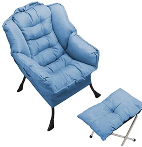 ソファーチェア アームチェア ふわふわ 通気 ポケット付き オットマン付き ひじ掛け付き 1人掛け用 ベッドルーム (Blue, ソファーチェア)