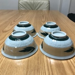 昭和レトロな飯碗（笹の葉模様)4点の画像