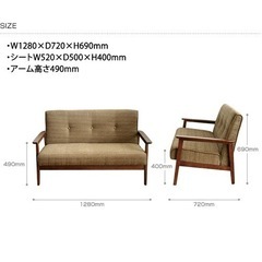 2人掛けソファ　　幅128cm 黒系生地(再投稿)の画像