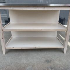 JM0023??ニトリ ワークテーブル ステンレス天板 パイン材W120×D78×H86??