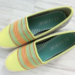 ELLE SPORT エルスポーツ レディース 超軽量 高クッション性 異素材コンビフラットスリッポン イエロー×コンビ 23.0cmの画像