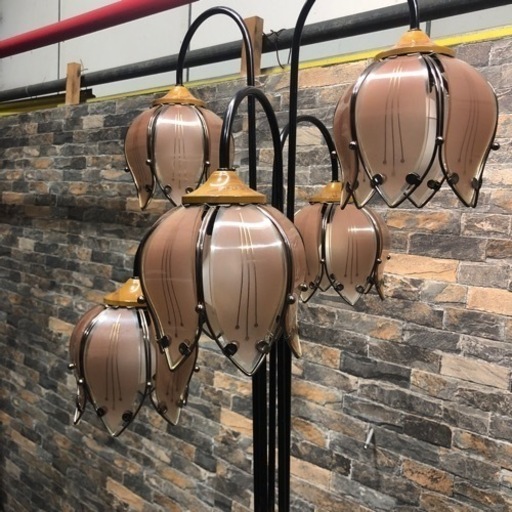 福岡市南区から　直接引き取り限定　不ニ貿易　フロアスタンド　ライト　ランプ　ツリー　枝が動くタイプ　アンティーク照明　ピンク