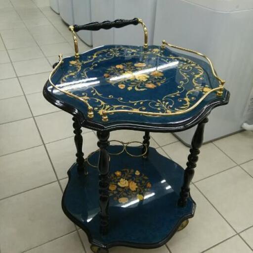 【お値下げ！】イタリア製キッチンワゴン アンティーク調  象嵌細工  サイドテーブル キャスター付