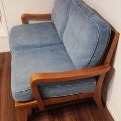 ソファー　二人掛け　2P 　デニム　木製の画像